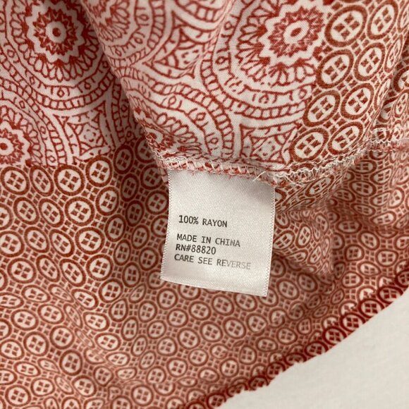 Jones New York Red Tan Patterned 3/4 Sleeve Peasant Popover Blouse 1X Soft Rayon - Picture 8 of 11